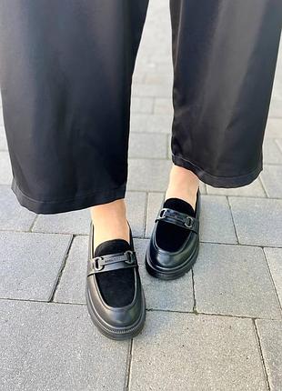 Лоферы женские pps r042-1 черные (весна-осень, кожа натуральная) (5611)