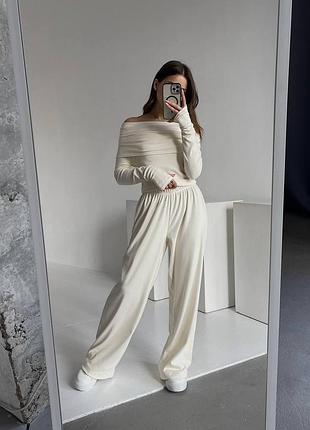 Крутой костюм из качественного кашемирового трикотажа ♥️ лонг, палаццо, лонгслів, брюки штани