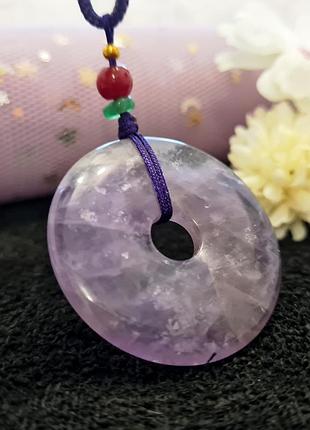 🔺💜🍩 кулон "донат" на фіолетовому шнурку натуральний камінь аметист