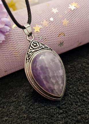 🔺💜✨ кулон у стилі ретро на шнурку натуральний камінь аметист