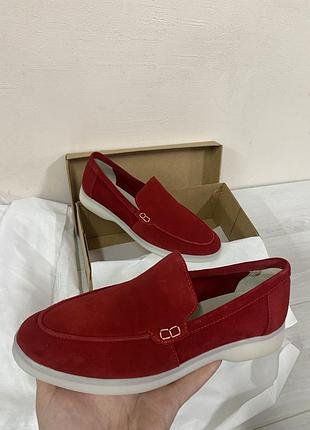 Лоферы женские kati shoes 141 красные (весна-осень, замша натуральная) (5428)