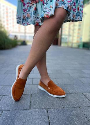 Лоферы женские kati shoes 141 оранжевый (весна-осень, замша натуральная) (5411)3 фото