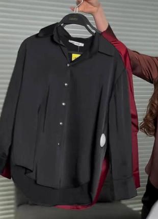 Женская рубашка шелковая стильная базовая повседневная классическая кэжуал трендовая черная молочная белая