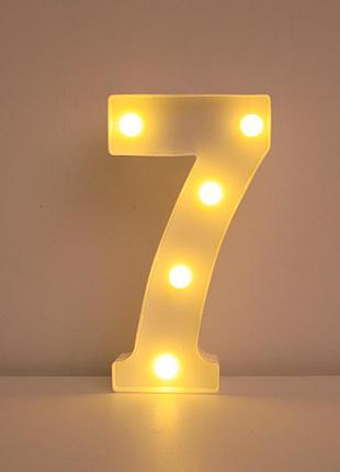 Об'ємна цифра 7 led декоративна маленька 21 на 13 см білий