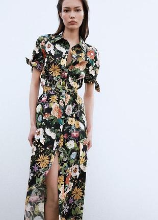 Поплиновое платье с цветочным принтом zara