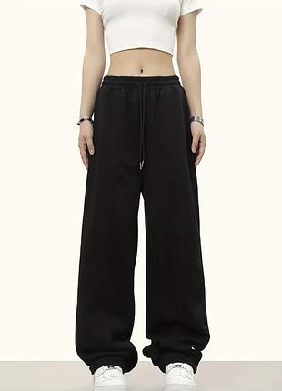 Спортивные штаны высокая посадка wide leg новые джоггеры широкие свободные черные