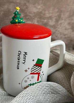 Чашка новогодняя christmas tree фарфор с крышкой и ложкой 360 мл (r33367-1)