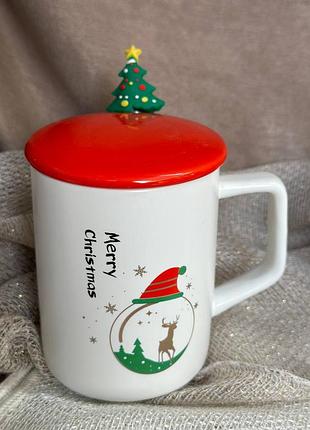 Чашка новогодняя christmas tree фарфор с крышкой и ложкой 360 мл (r33367-3)