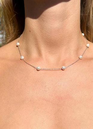 Намисто • ланцюжок • кольє срібне з перлинами • пандора • pandora