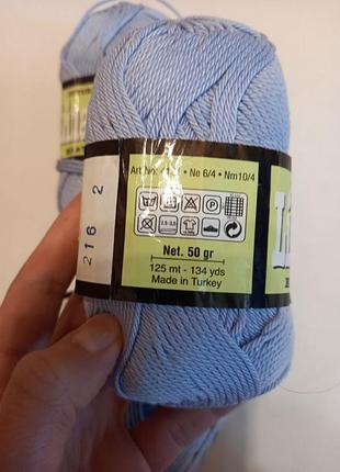 Пряжа бавовняна linate нитки пряжа для в'язання cotton блакитні 4