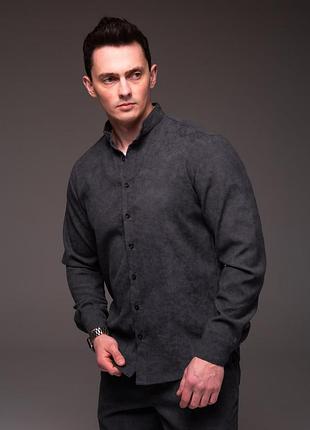 Чоловіча сорочка вельветова з довгим рукавом на гудзиках без коміра