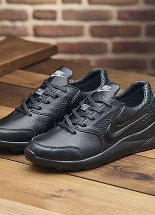Чоловічі шкіряні кросівки чорні nk 035 натуральна шкіра, кросівки nike