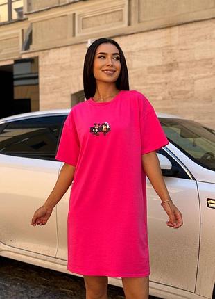 Платье - футболка с принтом mickey микки маус свободного кроя однотонная