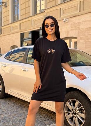 Платье - футболка с принтом mickey микки маус свободного кроя однотонная