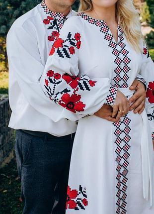 Свадебный набор рубашка и платье вышитое, вышиванки s,m
красные цветы бохо