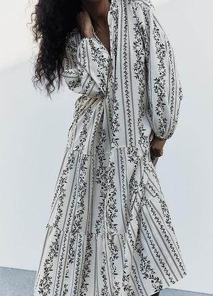 Длинное ярусное хлопковое платье рубашка h&m свободного кроя оверсайз