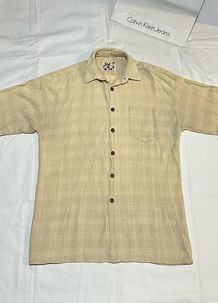 Swc junior мужская льняная бежевая шведка, летняя рубашка с коротким рукавом, легкая тенниска в клетку, офисная деловая рубашка, размер l