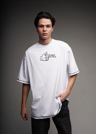 Оверсайз футболка біла pew-pew з чорними швами