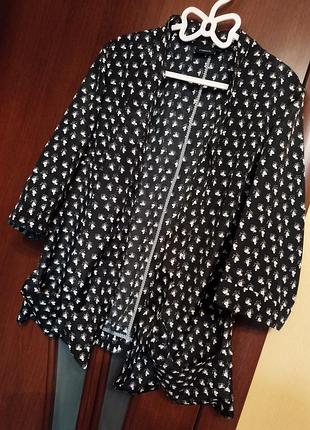 Кардиган накидка кимоно принт рисунок цветы карманы