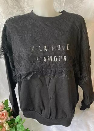 River island black lace trim printed women sweatshirt #м