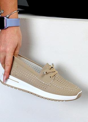 Жіночі туфлі мокасини сліпони з наскрізною перфорацією з натуральної шкіри шкіряні лофери туфлі мокасини