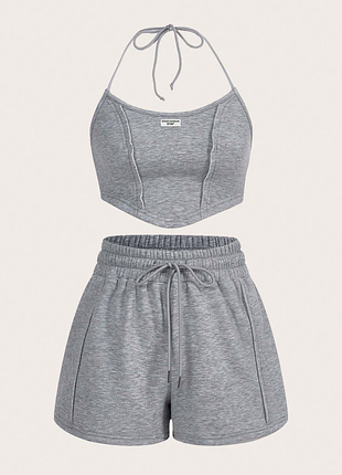 Новий комплект костюм shein ezwear trimmed halter top & shorts knit two Oregon set - l
