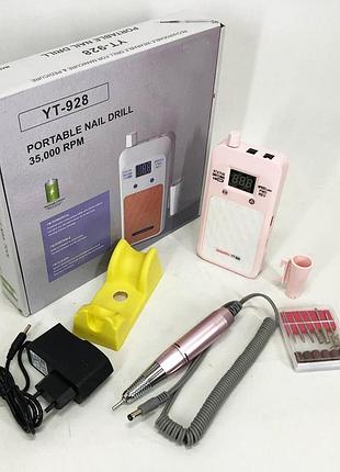 Портативний фрезер для нігтів nail drill yt-928 акумуляторний з індикатором заряду