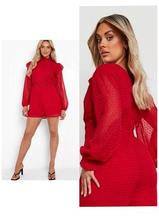 Яркий красный комбинезон комбез ромпер шортами сетка boohoo