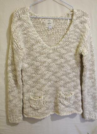 Ажурный свитер крупной вязки молочного цвета с золотом1 фото