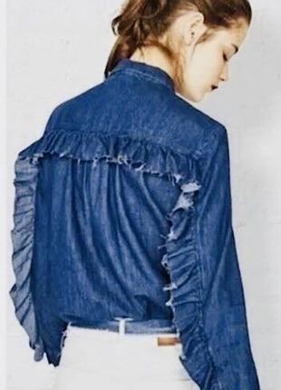 Рубашка рубашка с рюшами джинсовая zara xs