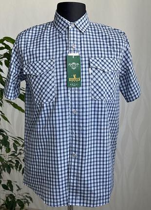 Тонка літня сорочка з коротким рукавом 48 теніска рубашка в клітинку літо шведка