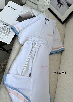 Стильный комфортный костюм женский цвета: пудра, белый и голубой