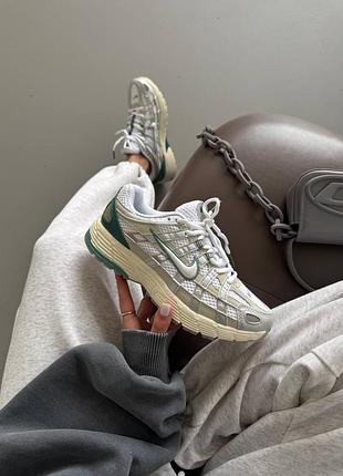 Женские кроссовки nike p-6000 white green найк белого с зелеными цветами
