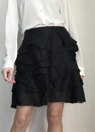 Лен+шелк. черная ярусная юбка в офис reiss в школу классическая юбка