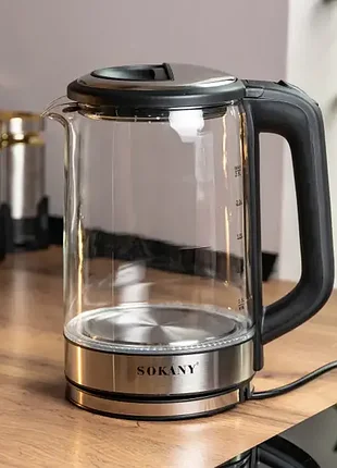 Електрочайник скляний sokany sk-09013 дисковий 2,5л, сталь sk-09013