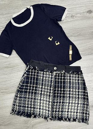 Твідова міні-спідниця zara basic на блискавці спереду