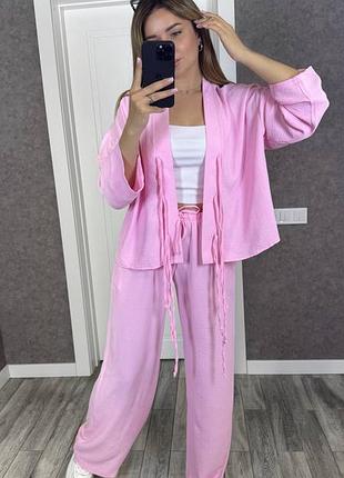 Костюм крем жатка с завязками