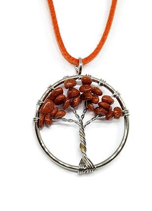🔺🌳🧡 кулон оберег на шнурке "дерево" авантюрин золотой песок