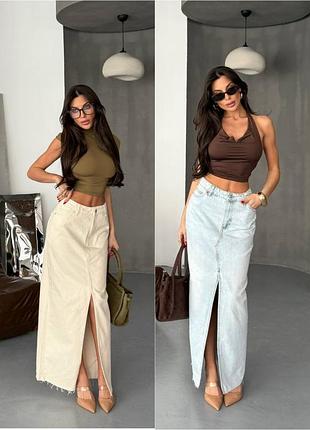 Джинсова спідниця максі з розрізом спереду, юбка длинная джинс с разрезом