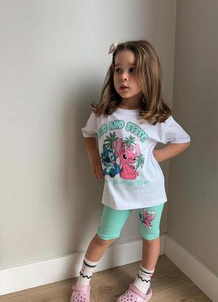 Комплект бирюзовый stitch на девушек от 3 до 8 лет