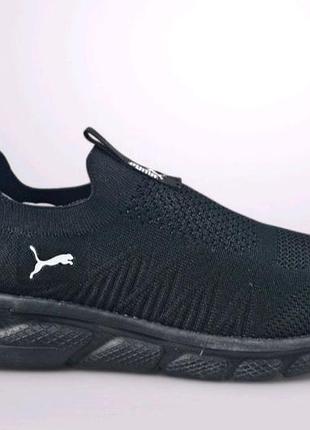 Мужские летние кроссовки пума (puma) без шнурка, черные сетка
