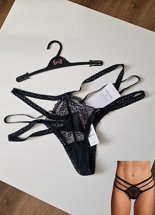 Черные сексуальные трусики стринги hunkemoller xl кружевные