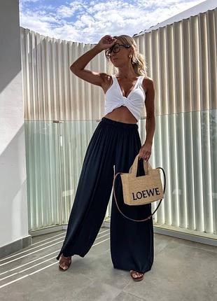 Широкие оверсайз брюки из натуральной ткани штапель женские легкие брюки с высокой посадкой