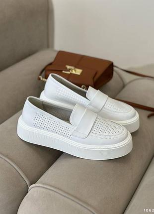 Кожаные белые лоферы на платформе, натуральная кожа