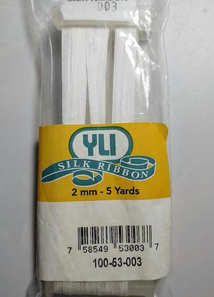 Лента для вышивки белая шёлковая, 2 мм, япония, на бобине, 4.6 м yli silk ribbon