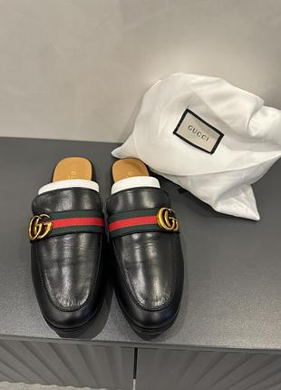 Женские кожаные черные мюли gucci10 фото