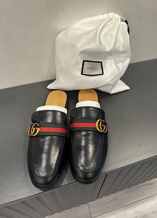Женские кожаные черные мюли gucci6 фото