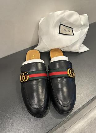 Женские кожаные черные мюли gucci2 фото