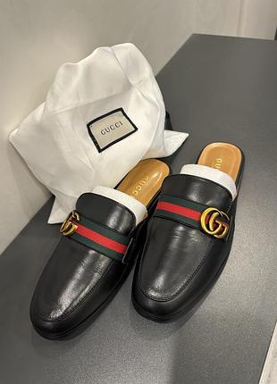 Женские кожаные черные мюли gucci9 фото