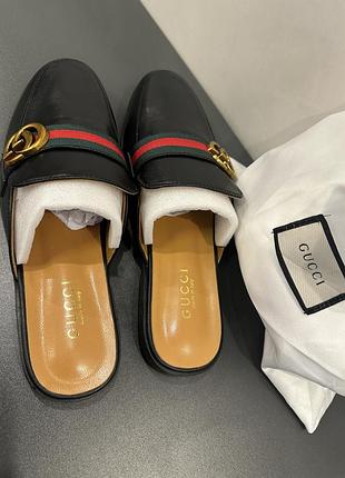 Женские кожаные черные мюли gucci4 фото